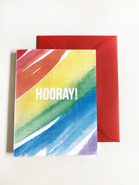 Hooray Rainbow Watercolor single note card - noteify
