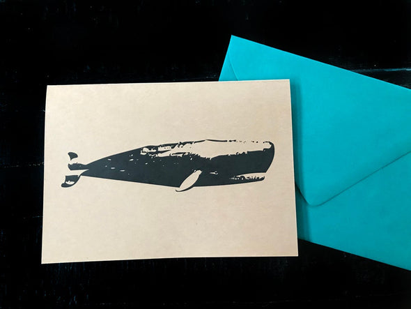 Whale single kraft note card - noteify